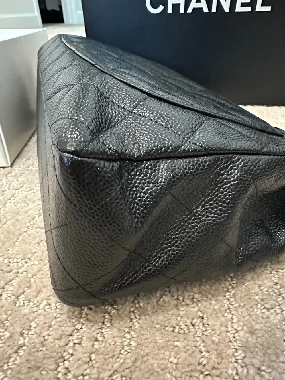 CHANEL Black Quilted Caviar Leather Single Flap Shoulder Bag